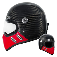 Nouveau casque de moto rétro en fibre de carbone - Rouge et noir classiques - Prêt à l'emploi - Certifié DOT et 3C - Direct usine