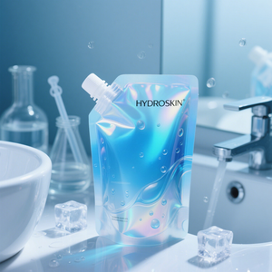 Bolsa de pico biodegradable para el cuidado de la piel, bolsa de pico blanco mate, bolsa de cosméticos de plástico portátil con estampado dorado - Product Image 6