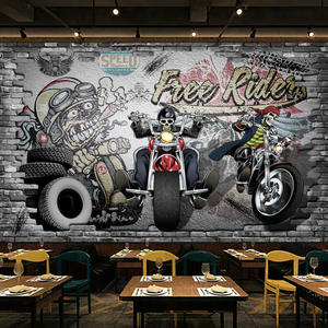 Papier peint à thème de moto rétro nostalgique Papier peint de moto de course automobile Restaurant Bar Hot <span class=keywords><strong>Pot</strong></span> Barbecue Shop <span class=keywords><strong>Mural</strong></span> - Product Image 1