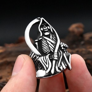 yunnique Grim Reaper Scythe <b>Ring</b> <b>Men's</b> Punk Style <b>Titanium</b> Steel Skeleton Design Fashion Jewelry Gift for <b>Men</b> - Product Image 4