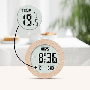 Horloge murale LED en bois avec logo personnalisé, fonction snooze, bouton de retour, numérique, 12/24 heures, intelligente, changement de couleur, décoration de chambre, bureau, maison, cadeau - Product Image 2
