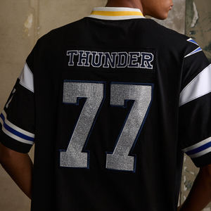 T-shirt pour homme en coton 100% de haute qualité, tricoté, logo personnalisé en strass, broderie, coupe ample, manches courtes - Product Image 5