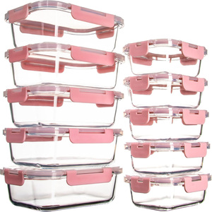 10-Piece Borosilicate Glass Food Storage Container Set Sealing PP <b>Lid</b> 34oz/12oz Capacity Modern <b>Design</b> 5 Color Options - Product Image 1