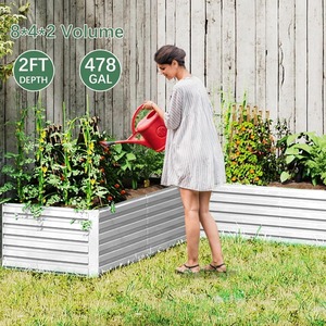 Potager surélevé en fer neuf de 8x4x2 <span class=keywords><strong>pieds</strong></span> de haut, jardinière surélevée en acier, grand potager pour la plantation de fleurs et de légumes - Product Image 2