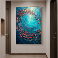 Peinture à l'huile sur toile de poissons koï 100% peinte à la main sur mesure avec cadre intérieur.