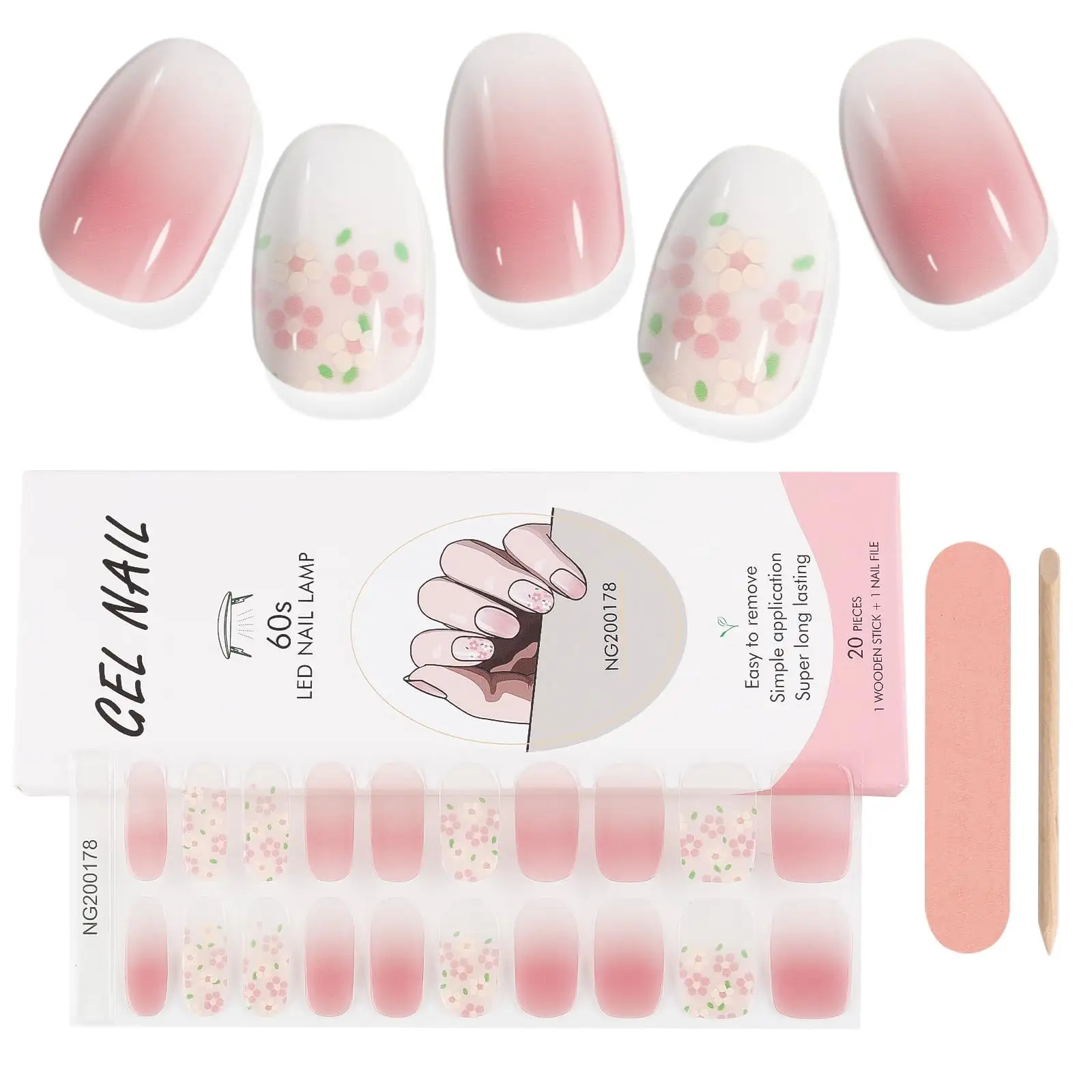 Various Pink Nail Gel Wraps Non-Toxic Long Lasting NG200169 Nail Art Stickers Strips