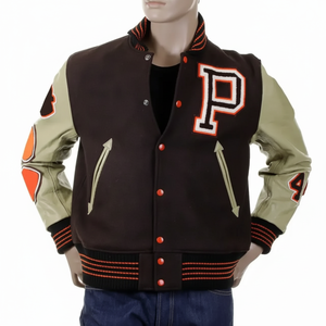 Chaqueta universitaria de manga de lana personalizada para hombre, holgada de gran tamaño, reversible, Letterman, Bomber, parche de chenilla bordado en la parte delantera - Product Image 1