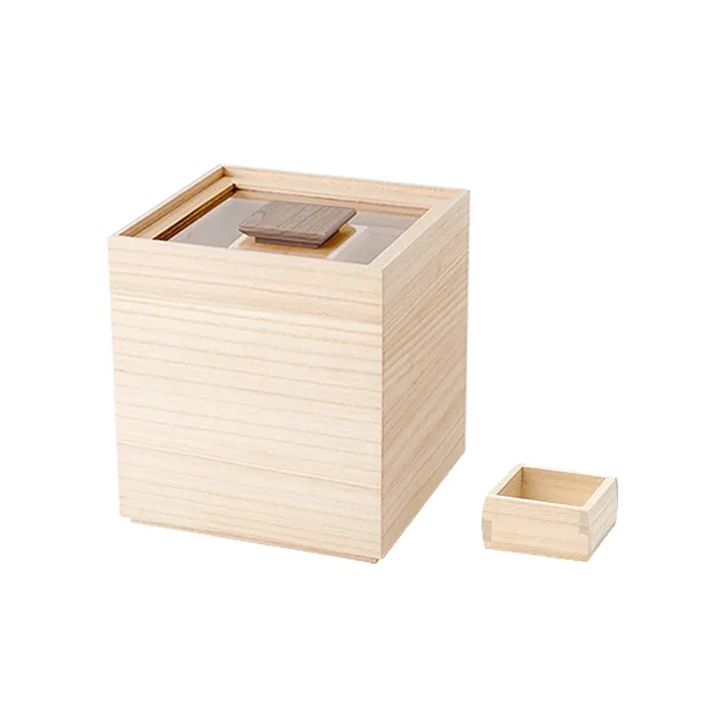 SHIMOYAMA Moisture-proof home kitchen big rice sealed square wooden rice storage case container 5kg