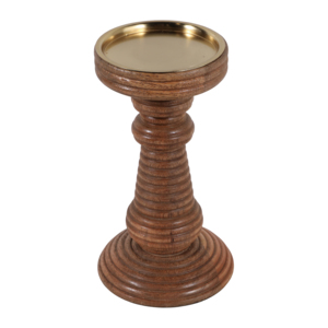 Portacandele a Colonna in Legno di Mango Scanalato, Candelabro Decorativo per Centrotavola, Ingresso e Tavolino da Caffè - Product Image 4