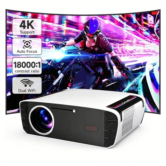 OEM New Smart 4K Android Video Projector with Auto Focus WiFi for Outdoor Full HD Dual 10W Speakers