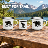 Ensemble de 3 tasses à café en émail Famille d'ours, assorties parent-enfant, en métal avec bord noir, pour cadeaux de famille de fêtes, vente en gros