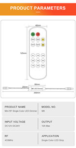 M6 <span class=keywords><strong>mini</strong></span> màu duy nhất LED Dimmer 433Mhz điều khiển từ xa 1 kênh DC12V-24V Logo tùy chỉnh cho chiếu sáng nhà thông minh - Product Image 5