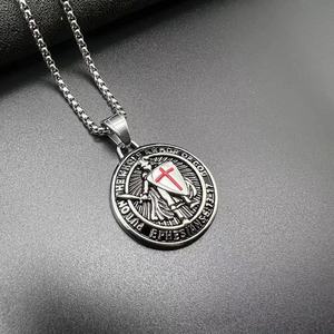 Collar con Colgante de Moneda, Medallón Impermeable de Acero Inoxidable para Hombre, Estilo Cadena, Tono Dorado, Tono Plateado, Escudo Redondo, Emblema de Caballero - Product Image 5