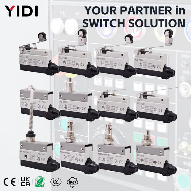 YIDI 10A 250VAC Waterproof AZ Series Micro Limit Switch Horizontal Stroke Travel Switch Roller Momentary SPDT 1NO1NC Metal Alloy