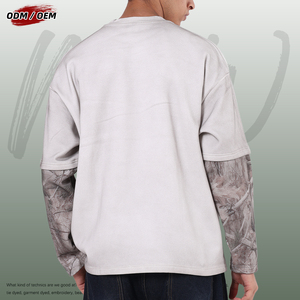 เสื้อยืดฮิปฮอปผู้ชายทรงหลวม แขนยาว ลายพรางวินเทจ ถักทอระบายอากาศได้ดี เป็นมิตรกับสิ่งแวดล้อม สีตัดกัน เหมาะสำหรับฤดูใบไม้ร่วง - Product Image 5