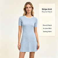 Robe pull slim en maille à rayures bleues mi-longue à manches courtes pour femme, qualité supérieure, personnalisable OEM & ODM, vente en gros - Harry Maxi