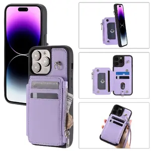 Casing Dompet untuk iPhone15, tali penyandang dapat dilepas tali tangan dompet Flip Folio penutup kulit untuk iPhone 15 pro max 14 13 12 XS