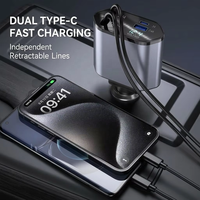 Station de charge rapide pour téléphone, chargeur 4 en 1 avec écran LED numérique, 2 câbles rétractables, type C, chargeur de voiture portable pour téléphone portable