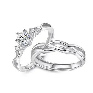 AA0160247 אופנה זירקון טבעות זוג נשים גברים תכשיטי טבעת אירוסין מתכוונן סט טבעת נישואין