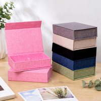 Boîte de rangement pour photos de petite taille 4"x6"/5"x7"/8"x10" en lin, boîte à cartes postales décorative en lin, ensemble de boîtes en faux livre en lin