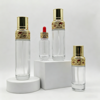 Ensemble de flacons cosmétiques en verre de luxe vides avec bouchon doré sculpté, pour sérum, lotion, crème, emballage cosmétique