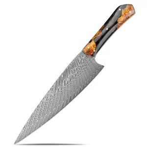 8英寸厨师刀高级67层大马士革不锈钢菜刀切片切肉刀，带人体工程学手柄