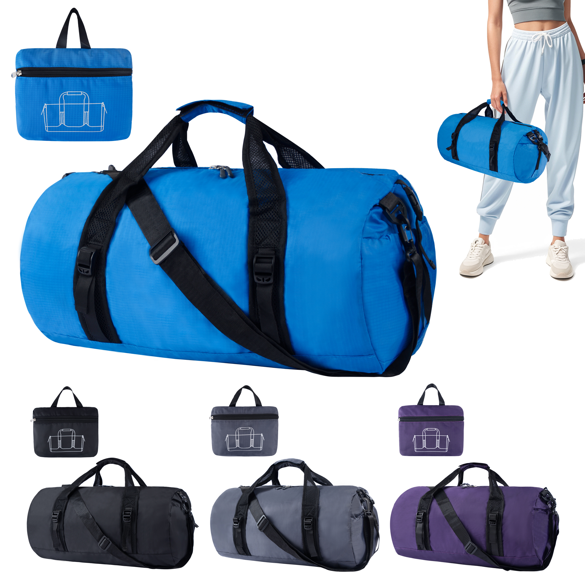 Foldable Waterproof Polyester Zipper Unisex Travel Duffle