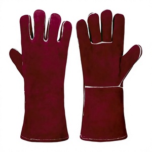 Guantes de soldadura de cuero resistente, resistentes al calor, protección de seguridad para las manos, para trabajos de soldadura en construcción industrial. - Product Image 1