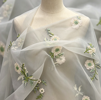 Kain Organza Bordir Bunga Tenun Tangan dengan Aplikasi Manik-Manik Putih, Bunga Bordir Loop, Manik-Manik Tabung Hijau Mint untuk Pernikahan