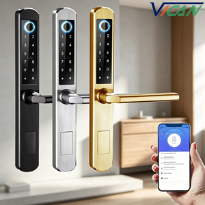 Serrure de porte intelligente VICAN en acier inoxydable, mot de passe, contrôle par application Bluetooth, porte en bois, sécurité de classe C, or, argent, noir - Product Image 1