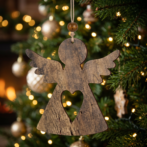Adorno Colgante de Ángel de Madera Hecho a Mano con Recorte de Corazón, Decoración para Árbol, Regalo de Navidad Estilo Rústico - Product Image 5