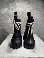 Bottes de marche à plateforme en cuir véritable noir Canlin imperméables à lacets pour femmes, semelle en caoutchouc antidérapante, style gothique Y2K streetwear