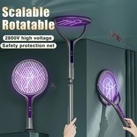 Raquette électrique anti-moustiques télescopique rotative à poignée extensible rechargeable