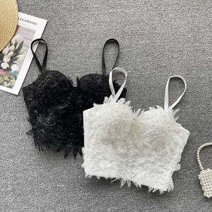 <span class=keywords><strong>Canotta</strong></span> di lusso ricamata di perle lucide in <span class=keywords><strong>pizzo</strong></span> da donna con fionda <span class=keywords><strong>bianca</strong></span> a fiori da donna biancheria intima Lingerie - Product Image 1