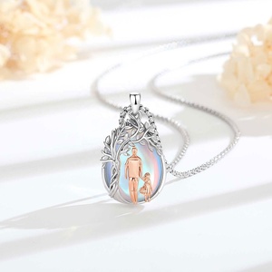 Collana Albero della Vita Padre <span class=keywords><strong>e</strong></span> Figlia con Pendente in Pietra di Luna Placcato Rodio <span class=keywords><strong>e</strong></span> Figure Placcate Oro Rosa 18K - Regalo Sentimentale per la Famiglia - Product Image 4