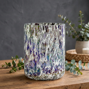 Handmade Glass Candle Jar Round Decorative <b>Vase</b> Glossy Multicolor Glaze Tabletop Floral Display - Product Image 3