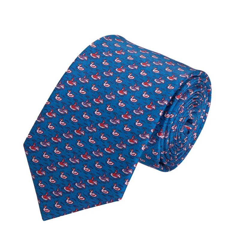 Corbata personalizada de seda pura, color rojo marino, con patrón de Animal, corbatas sobre pato impresas, fabricante de corbatas