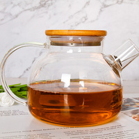 Théière moderne en verre borosilicate de haute qualité avec poignée et couvercle en bambou pour vidange de thé