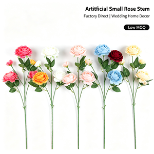 Décoration de <span class=keywords><strong>mariage</strong></span> de haute qualité, fleurs artificielles en soie naturelle, 3 têtes de roses artificielles, roses colorées uniques pour la fête des mères, décoration de la maison - Product Image 1