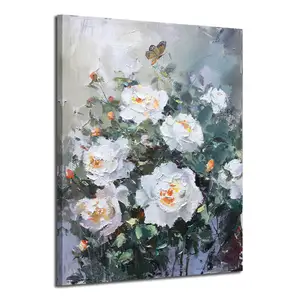 मूल कला गर्म बिक्री 100% हस्तनिर्मित सफेद फूलों आधुनिक अभी भी जीवन शैली के लिए जीवन पेंटिंग दीवार कला