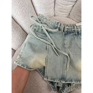 กางเกงขาสั้นผ้ายีนส์ทูพีชเอวสูงแบบไม่สม่ำเสมอตามเทรนด์ล่าสุดสำหรับฤดูร้อน2025 - Product Image 6