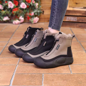 Botas de nieve para mujer, forradas de lana, impermeables, con suela gruesa, antideslizantes, informales, de invierno, botas cortas, tacón medio, color negro, gris, color liso - Product Image 1