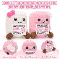 Marshmallows tricotés amusants, rose et blanc, peluche en forme de marshmallow, poupée au crochet faite à la main, cadeau positif pour les fêtes