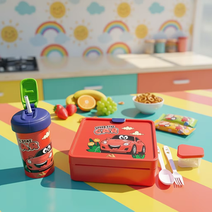 Lot de boîtes bento et gourdes réutilisables en plastique pour enfants, sans BPA, qualité alimentaire, pour l'école - Product Image 2