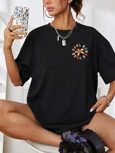 เสื้อยืดพิมพ์ลายตัวอักษรเข้าคลับสำหรับผู้หญิงเสื้อลำลองผ้าฝ้ายเสื้อยืดแขนสั้นแนวสตรีทเสื้อยืดทรงหลวมใส่สบาย - Product Image 2