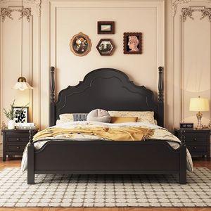 French Retro Solid Wood Bed 1500mmx2000mm 1800mmx2000mm Engraved High End Double Bed For <b>Small</b> Apartments - Product Image 4