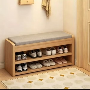 Banco zapatero con estante de almacenamiento, madera maciza, diseño moderno para entrada, mueble para sala de estar - Product Image 4