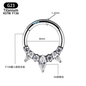 Anneau de nez en zircon en forme de cœur, titane F136, 8 mm, bijoux de piercing tendance - Product Image 1