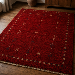 Tapis en laine Gabbeh noué à la main rouge, tapis de sol artisanal de qualité supérieure avec envers en jute antidérapant, à poils moyens, pour salon, chambre, bureau - Product Image 1