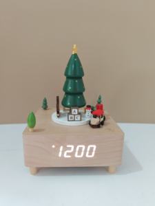 Noël bricolage Promotion rotatif petit Train boîte à musique affichage lumineux temps en bois LED horloge enfant réveil - Product Image 4